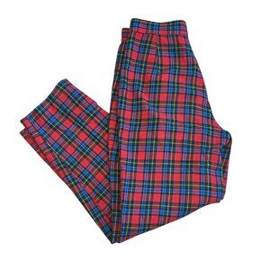 Vtg Italian Red Plaid High Waisted Wool Pants Tapered Pleated Trousers Sz 42 (8)
